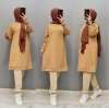 Yeni Model 3 iplikli Tunik Camel