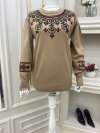 Yeni Model İşlemeli Kazağım Camel