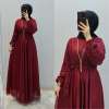 Yeni Model Simli Elbise  Bordo